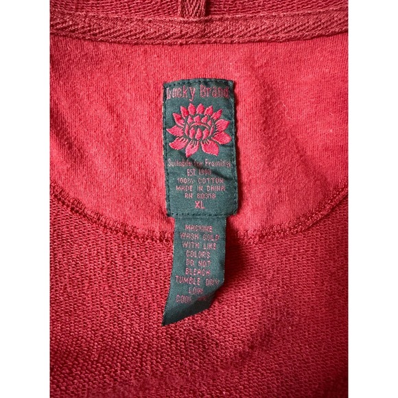 Lucky Brand Embroidered Zip Hoodie Asian Art Bird Floral Graphic Red Size XL - Picture 7 of 16